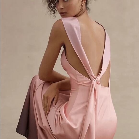 Significant Other Satin Maxi Dress Pink Ombré Tie Back Size 6 Elegant Cocktail - Picture 4 of 10